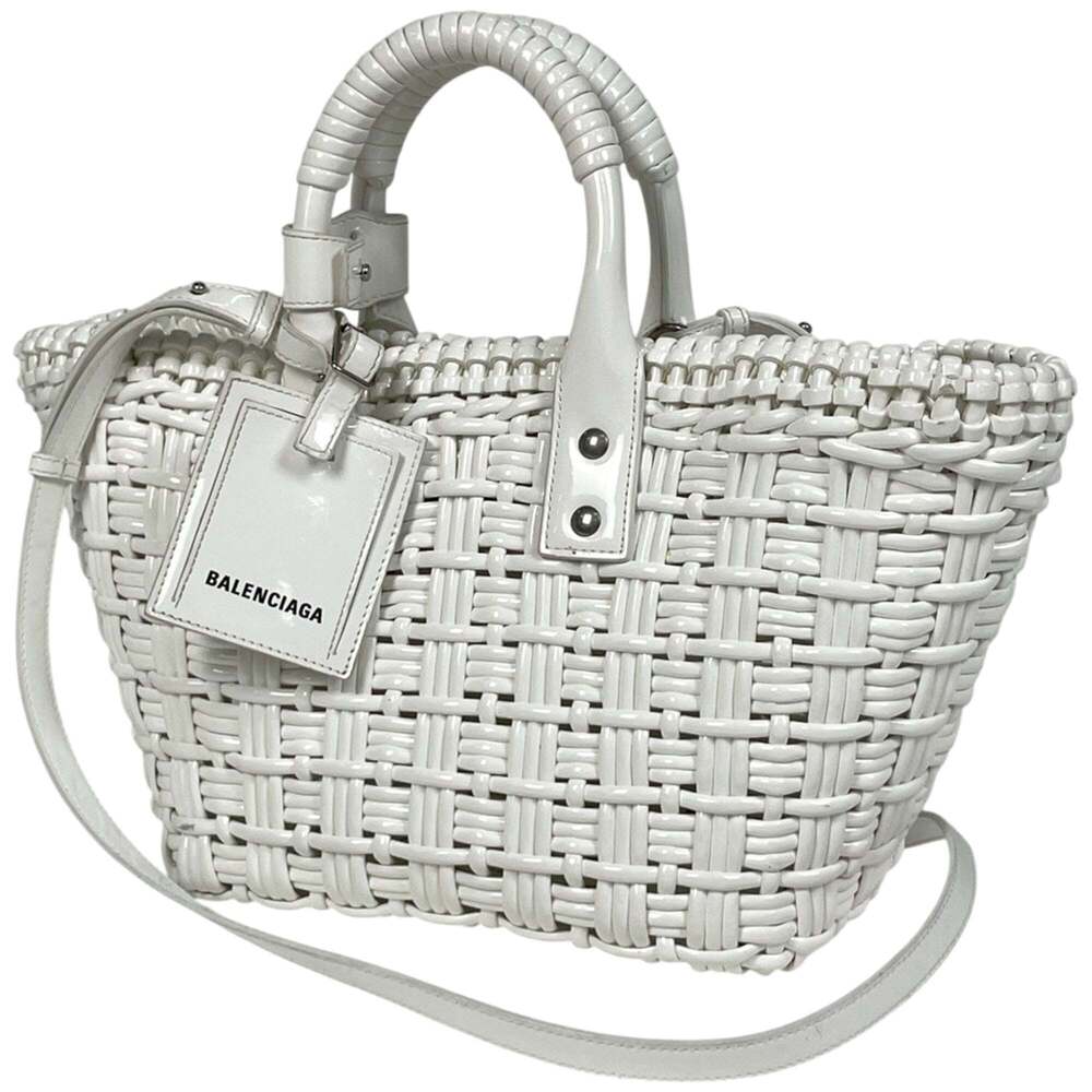 Balenciaga Bistro Basket XS 2-Way Enamel Handbag, Patent Leather, White, 6713...